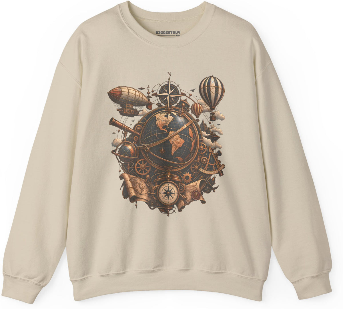 Steampunk Globe - Crewneck Sweatshirt in Sand, front view