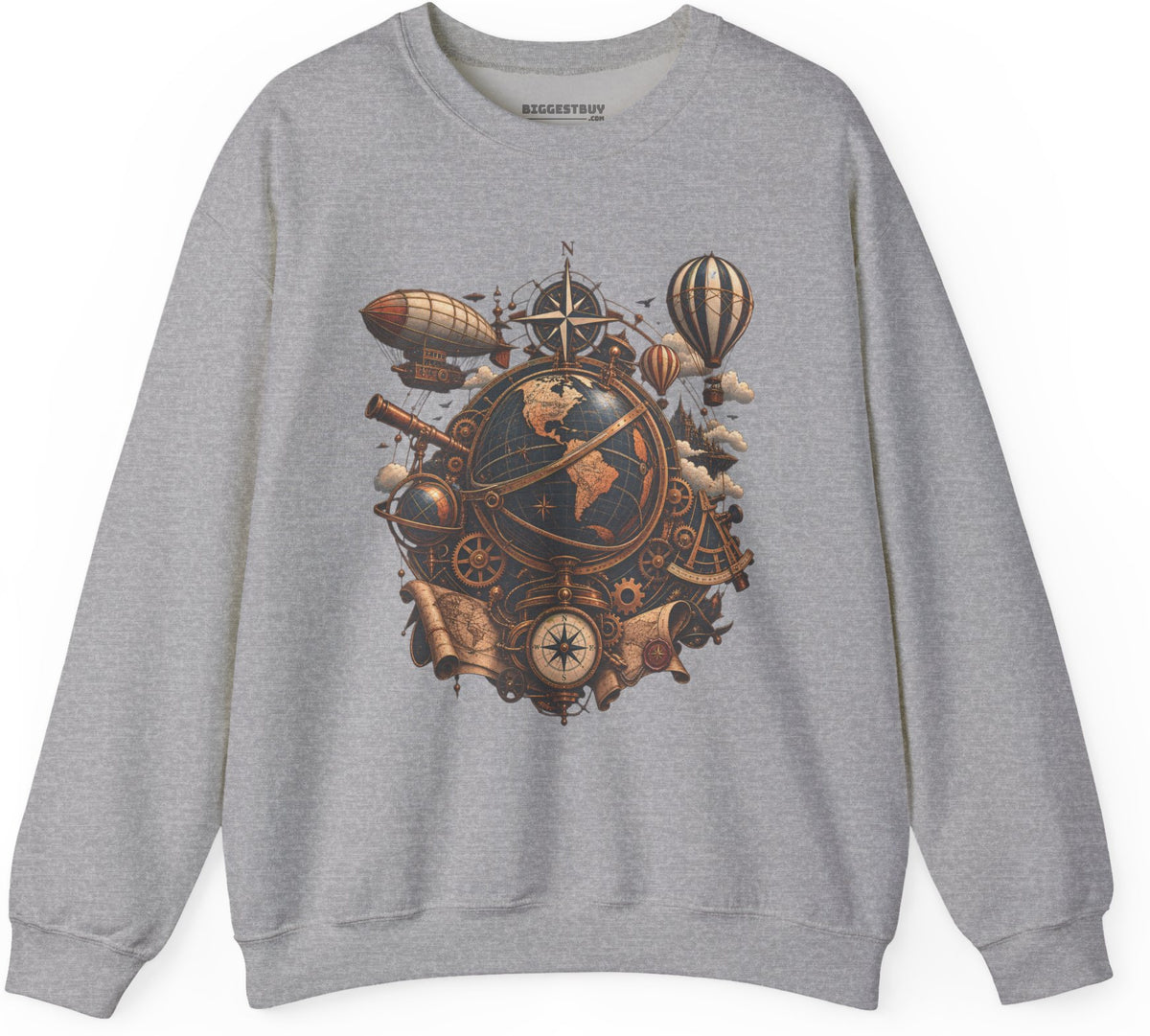 Steampunk Globe - Crewneck Sweatshirt in Sport Grey, front view