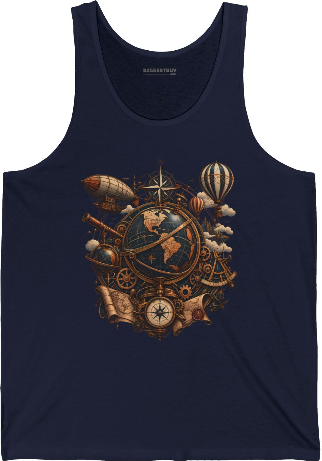 Steampunk Globe - Jersey Tank Top in Navy, front view