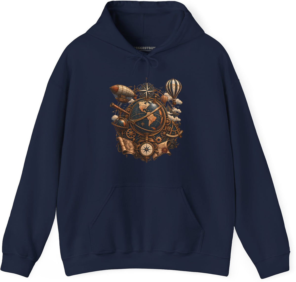 Steampunk Globe - Pullover Hoodie in Navy, front view