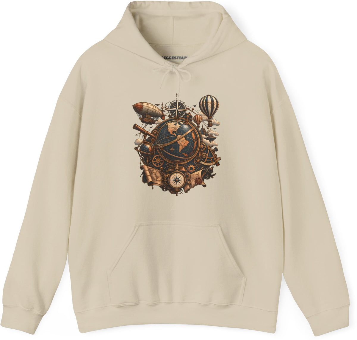 Steampunk Globe - Pullover Hoodie in Sand, front view