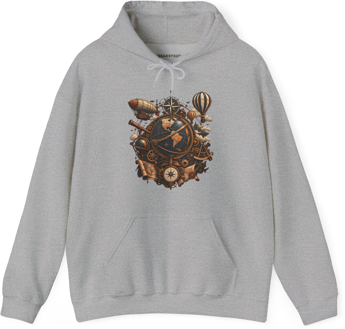 Steampunk Globe - Pullover Hoodie in Sport Grey, front view