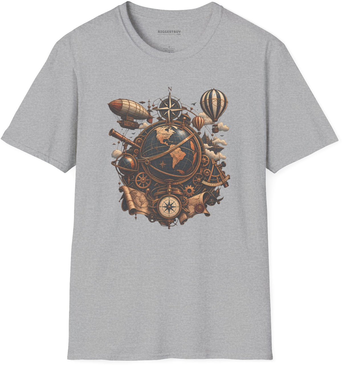 Steampunk Globe - Softstyle T-Shirt in Sport Grey, front view