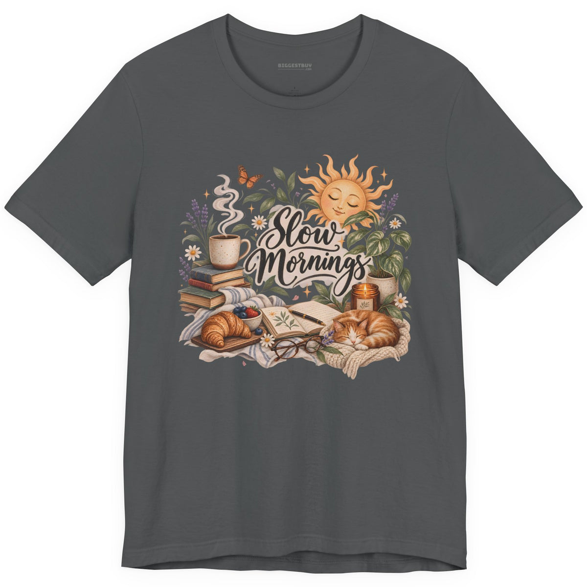 Sunrise Snuggles - Classic Jersey Tee in Asphalt, front view
