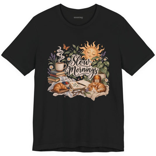 Sunrise Snuggles - Classic Jersey Tee in Black, front view