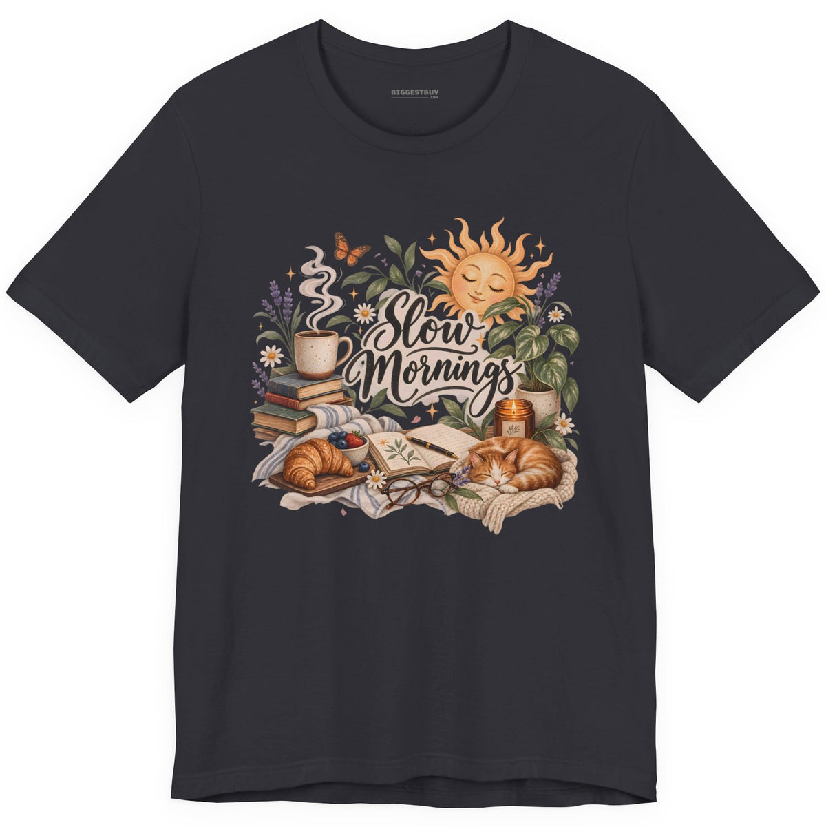 Sunrise Snuggles - Classic Jersey Tee in Dark Grey, front view