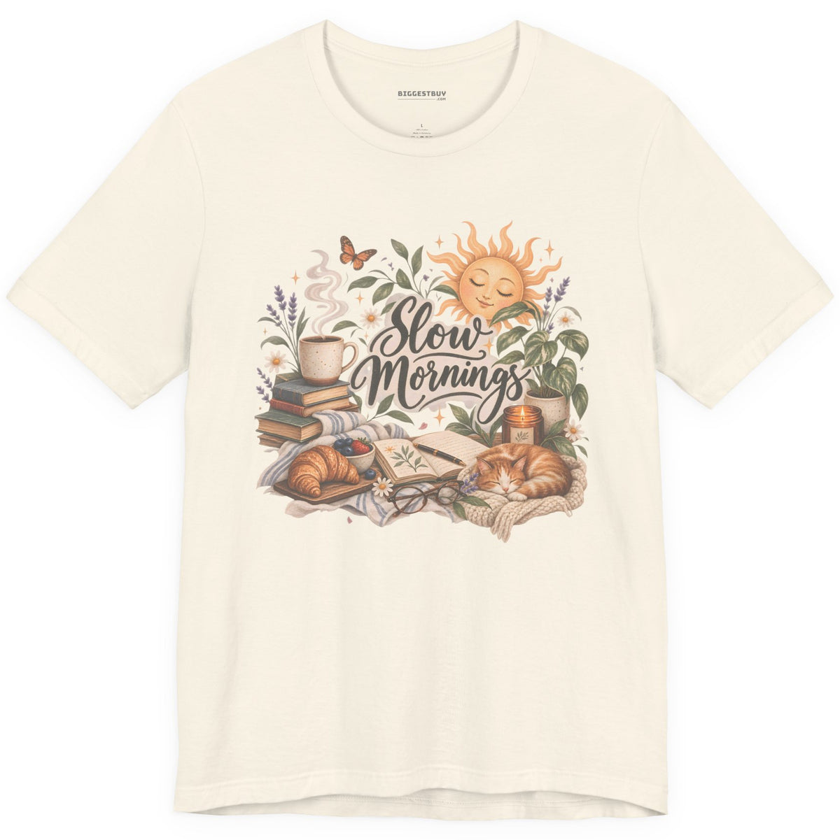 Sunrise Snuggles - Classic Jersey Tee in Natural, front view