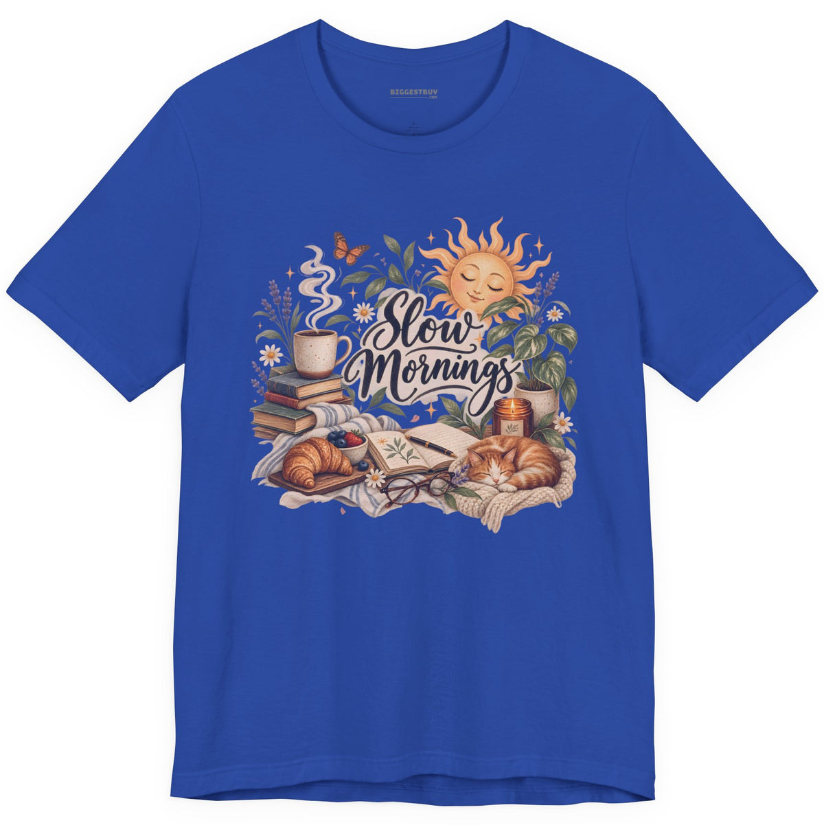 Sunrise Snuggles - Classic Jersey Tee in True Royal, front view