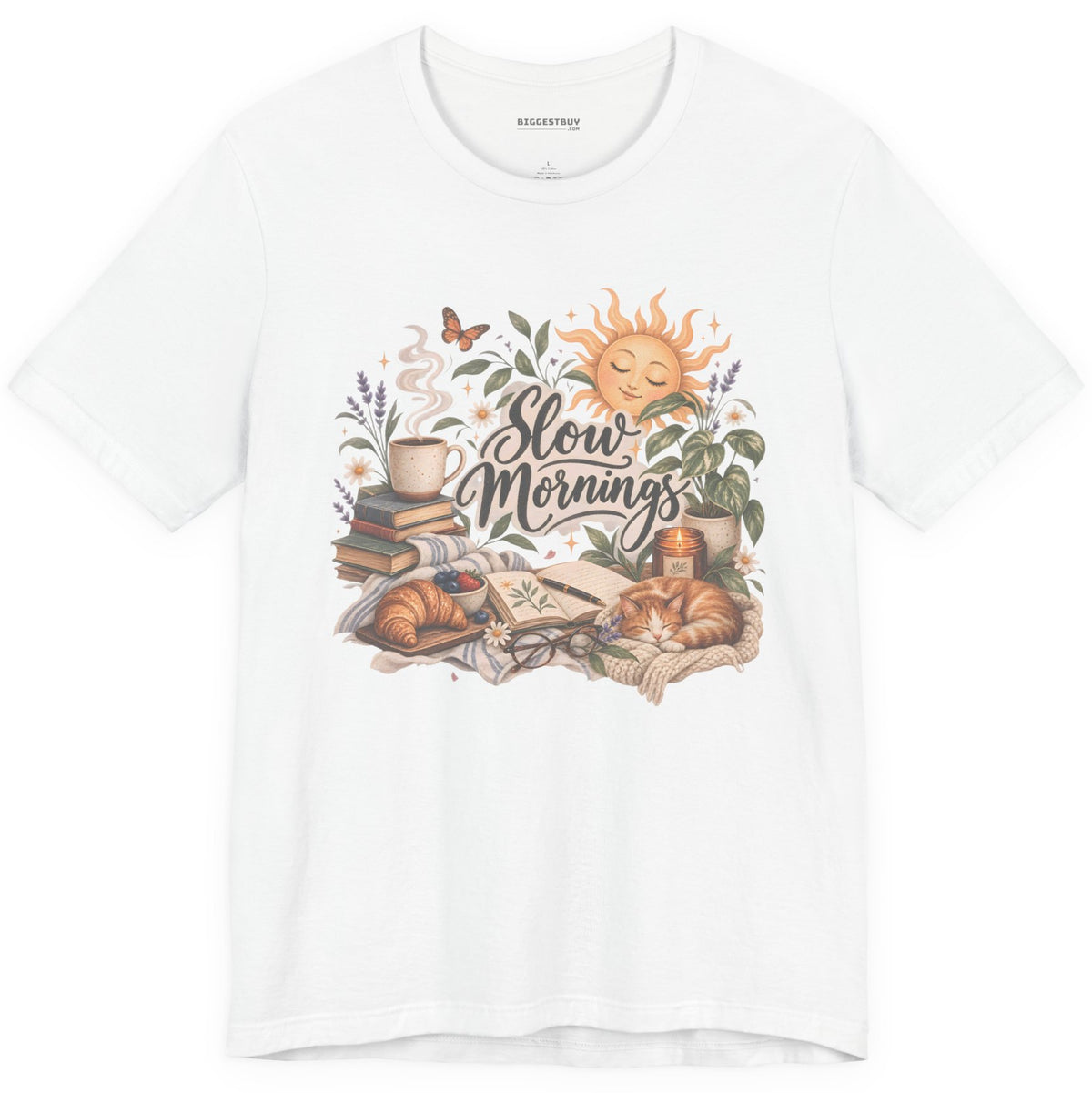 Sunrise Snuggles - Classic Jersey Tee in White, front view