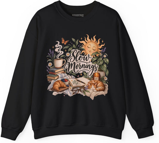Sunrise Snuggles - Crewneck Sweatshirt in Black, front view