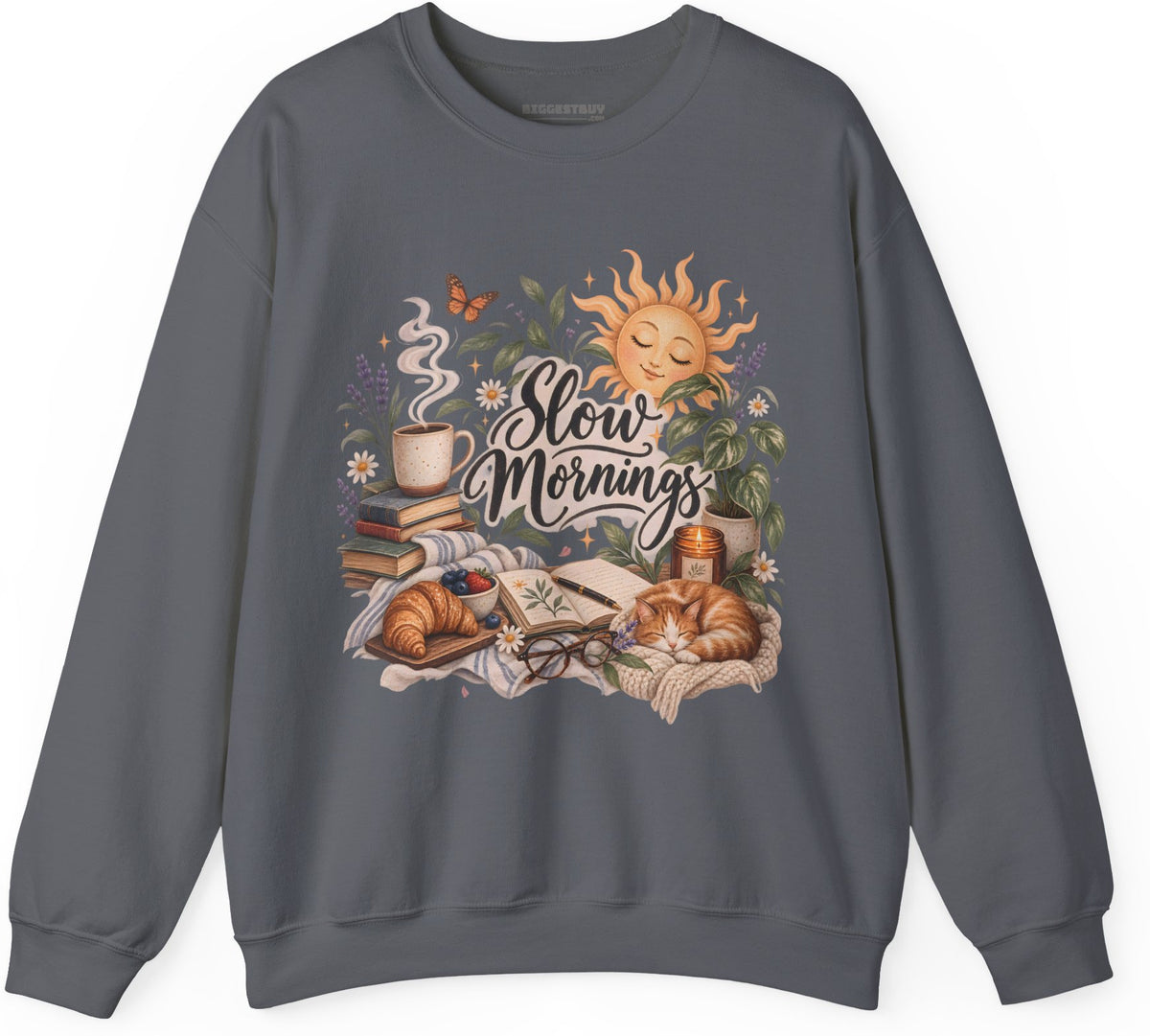 Sunrise Snuggles - Crewneck Sweatshirt in Charcoal, front view