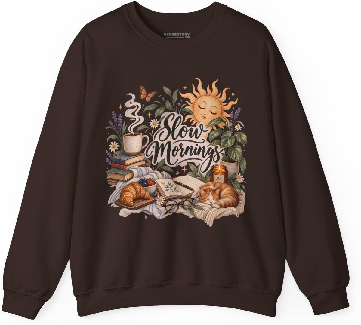 Sunrise Snuggles - Crewneck Sweatshirt in Dark Chocolate, front view
