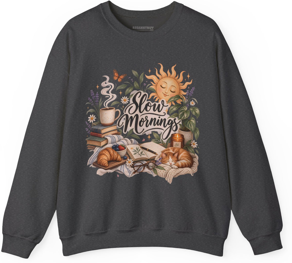 Sunrise Snuggles - Crewneck Sweatshirt in Dark Heather, front view
