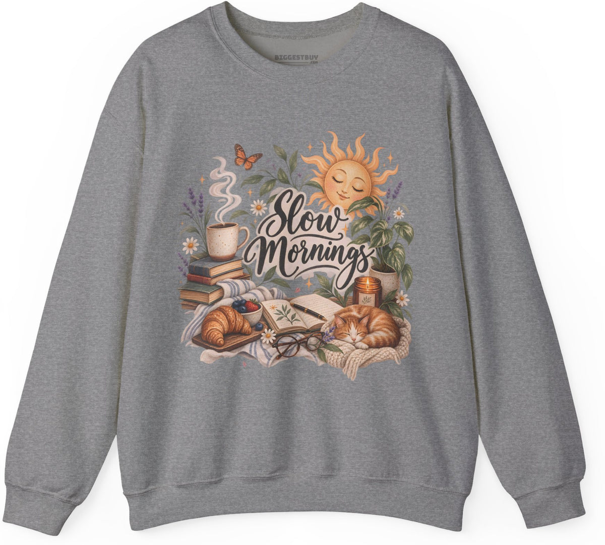 Sunrise Snuggles - Crewneck Sweatshirt in Graphite Heather, front view
