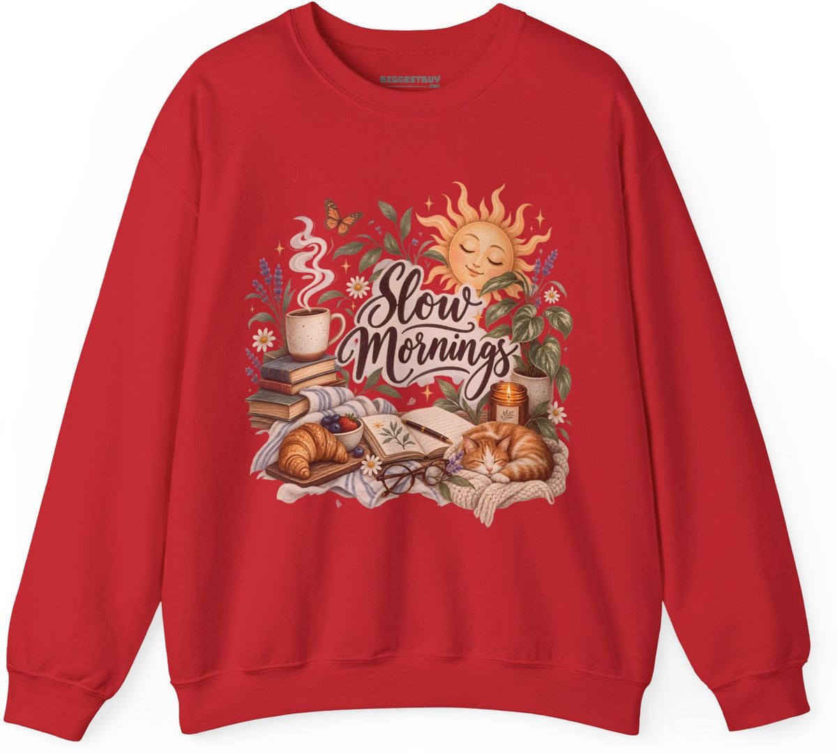 Sunrise Snuggles - Crewneck Sweatshirt in Red, front view
