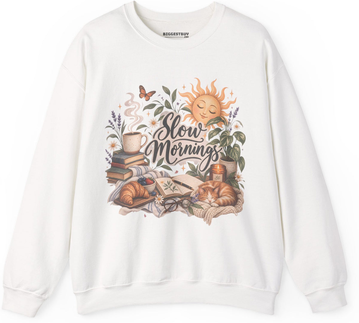Sunrise Snuggles - Crewneck Sweatshirt in White, front view