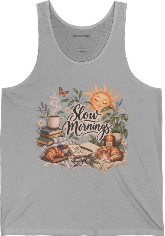 Sunrise Snuggles - Jersey Tank Top in Athletic Heather, front view