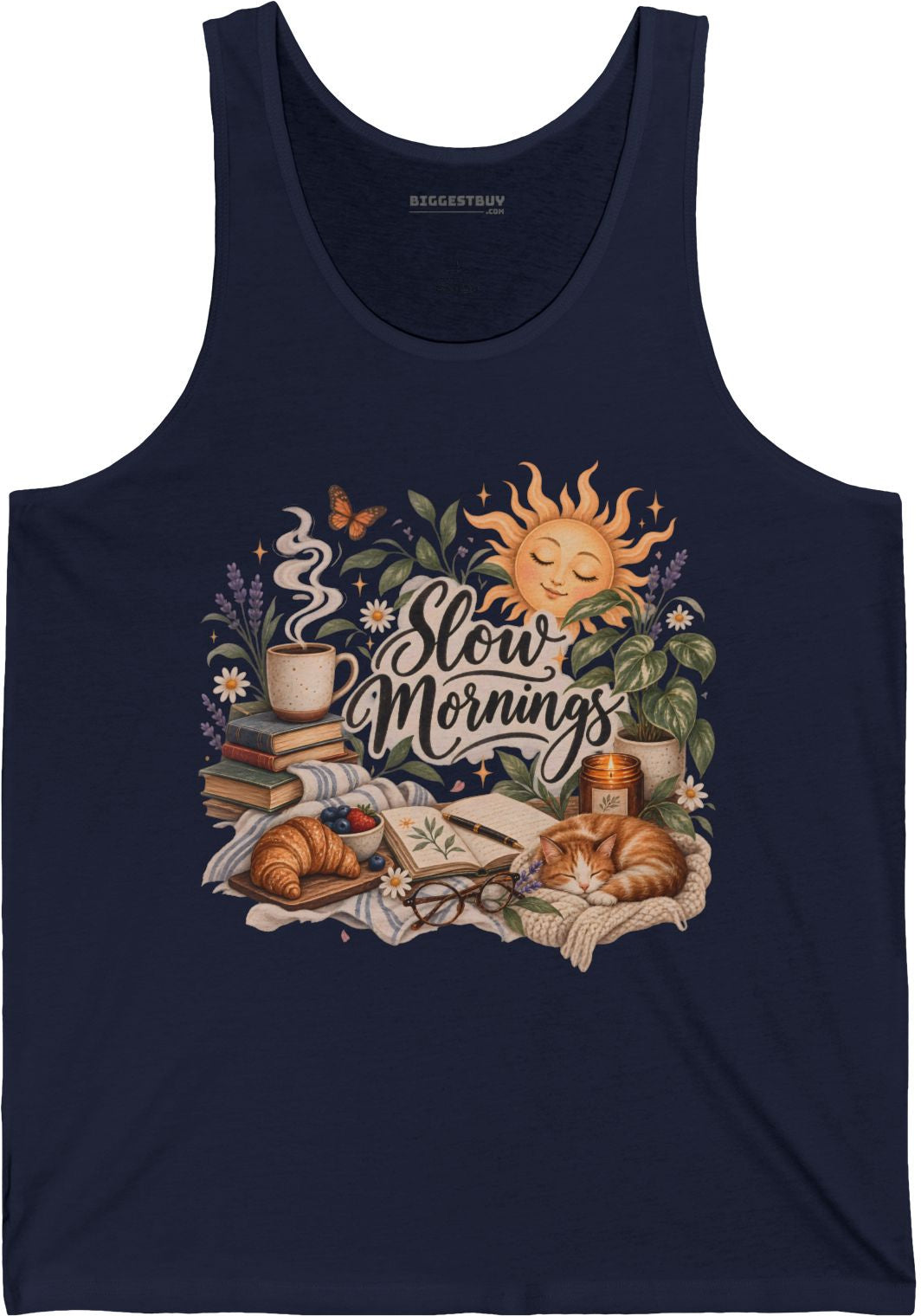 Sunrise Snuggles - Jersey Tank Top in Navy, front view
