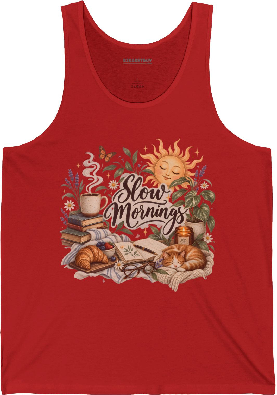 Sunrise Snuggles - Jersey Tank Top in Red, front view