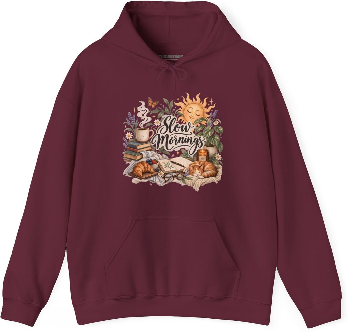 Sunrise Snuggles - Pullover Hoodie in Maroon, front view