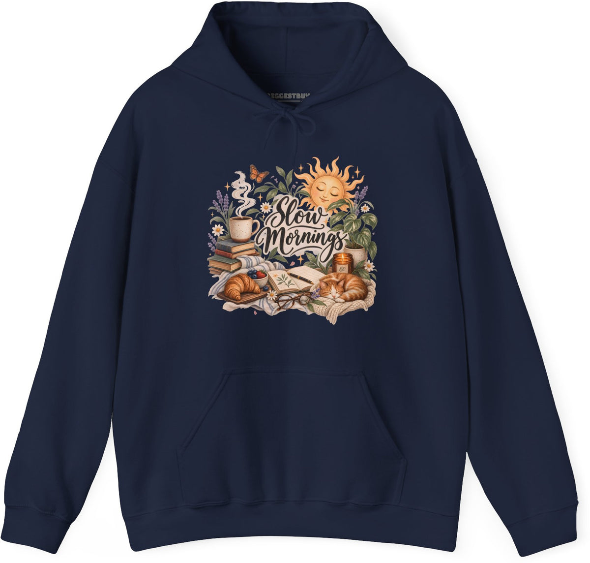 Sunrise Snuggles - Pullover Hoodie in Navy, front view