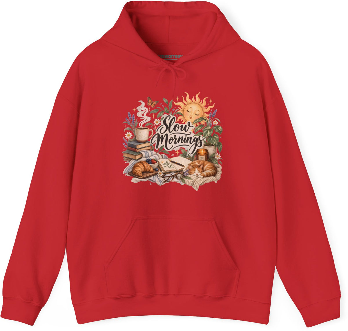 Sunrise Snuggles - Pullover Hoodie in Red, front view