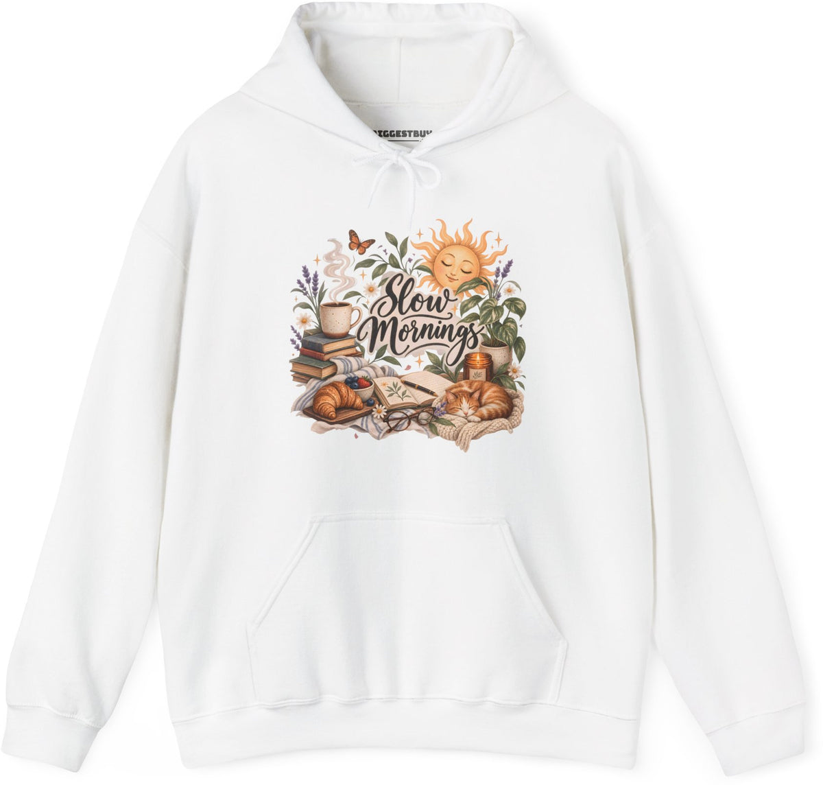 Sunrise Snuggles - Pullover Hoodie in White, front view