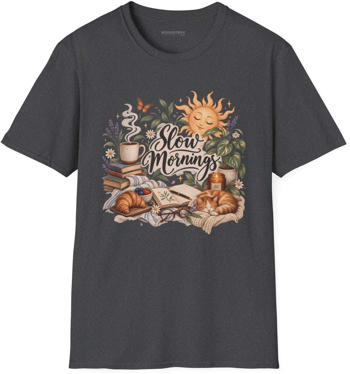 Sunrise Snuggles - Softstyle T-Shirt in Dark Heather, front view