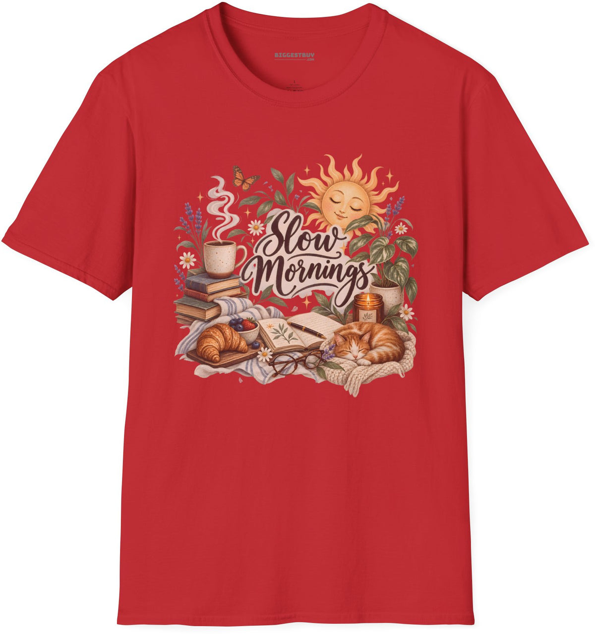 Sunrise Snuggles - Softstyle T-Shirt in Red, front view