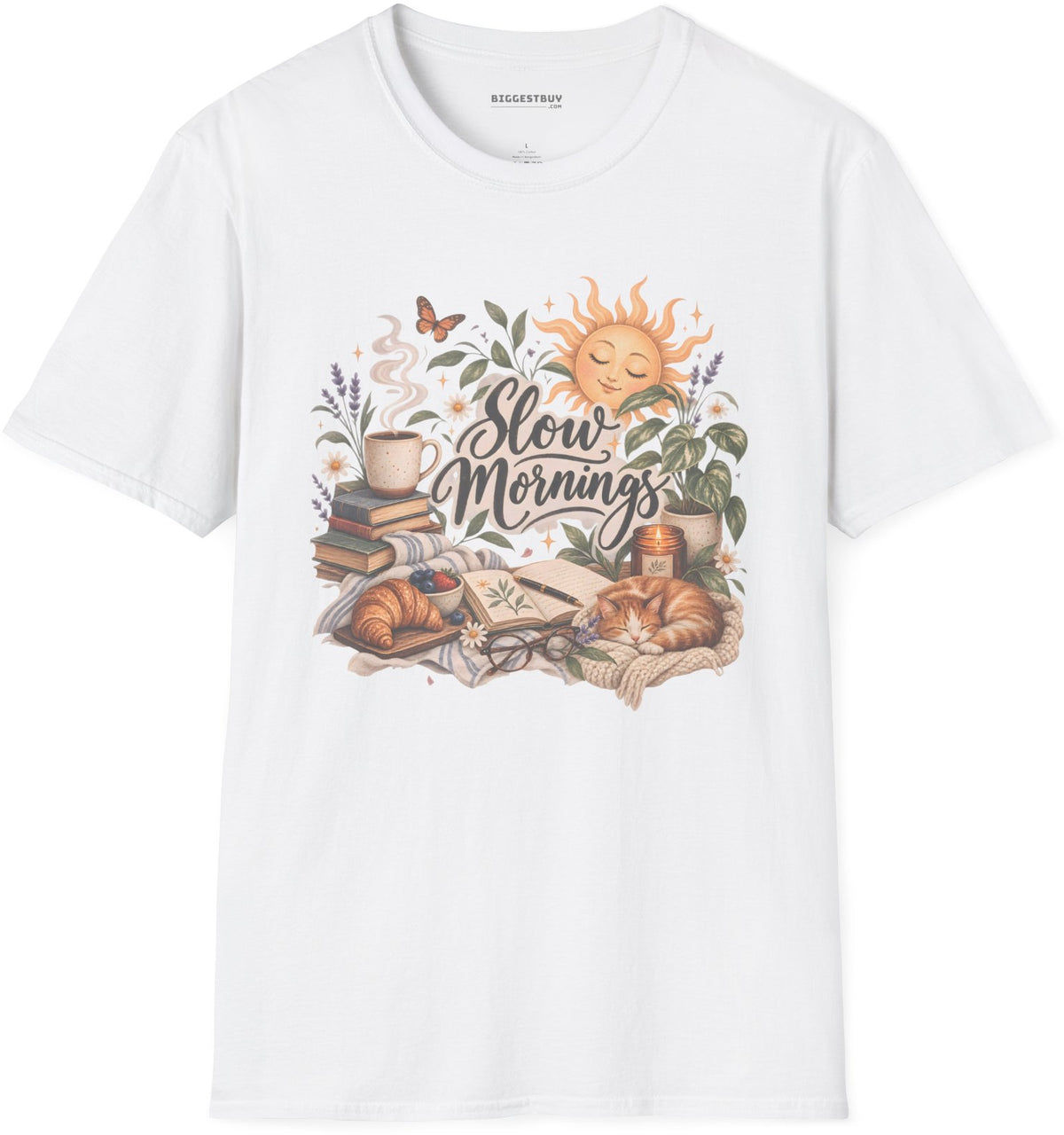 Sunrise Snuggles - Softstyle T-Shirt in White, front view