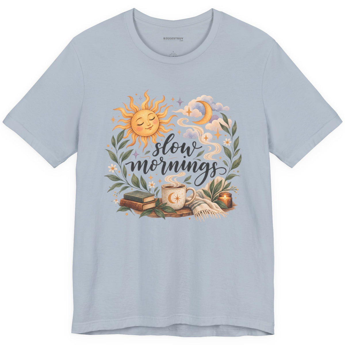 Sunshine Kisses - Classic Jersey Tee in Light Blue, front view