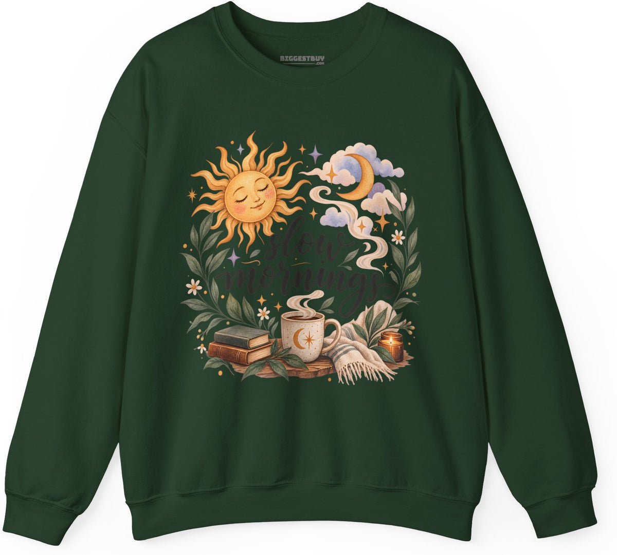 Sunshine Kisses - Crewneck Sweatshirt in Forest Green, front view