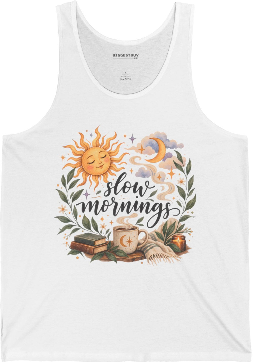 Sunshine Kisses - Jersey Tank Top in White, front view