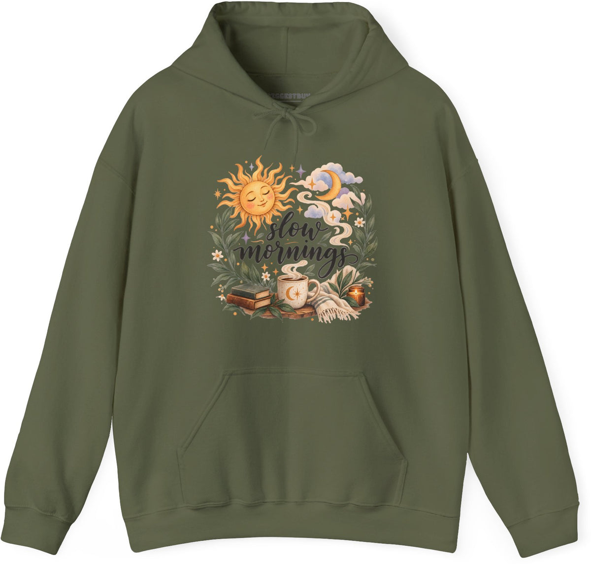 Sunshine Kisses - Pullover Hoodie in Military Green, front view