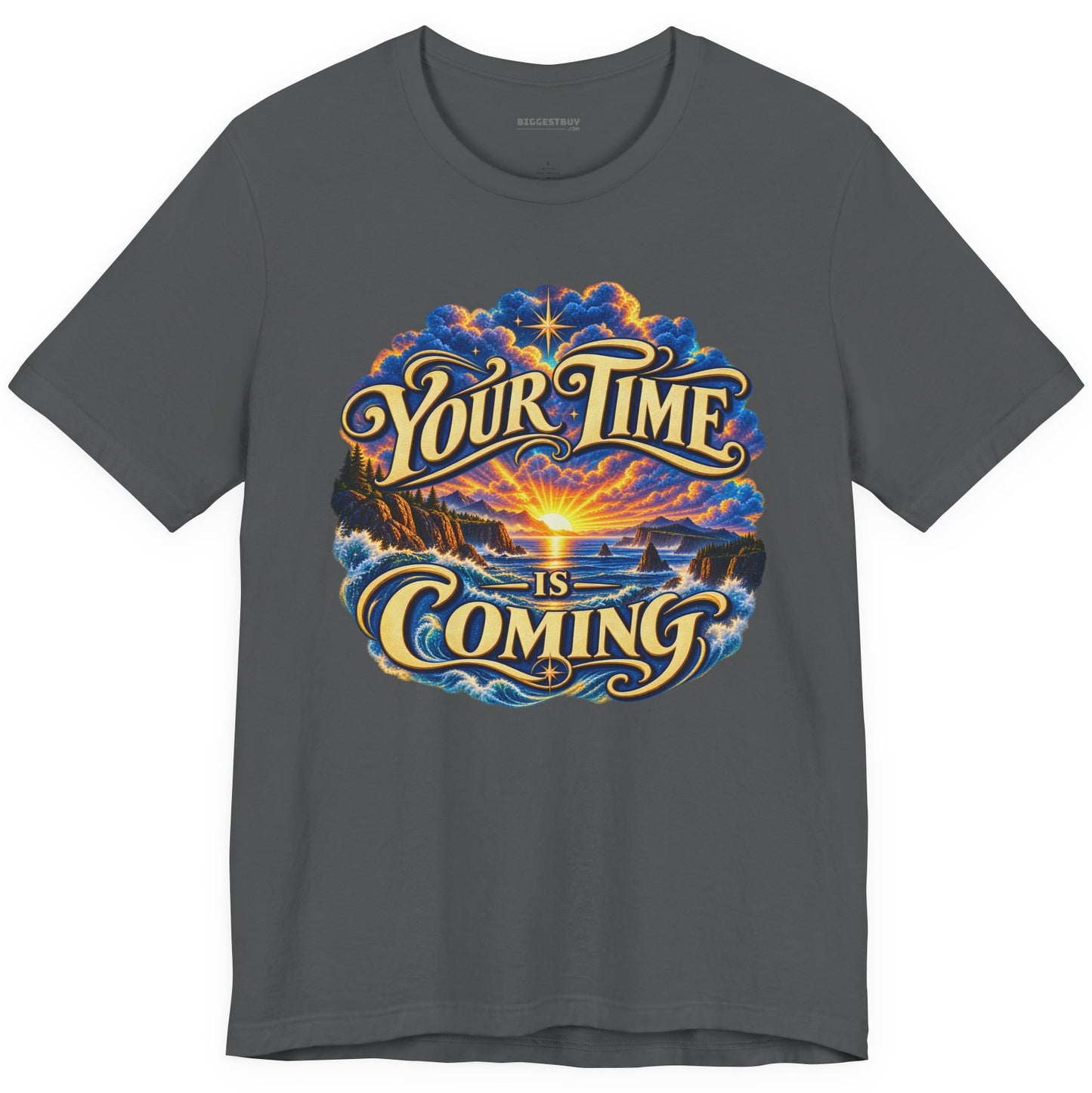 Times A-Comin - Classic Jersey Tee in Asphalt, front view