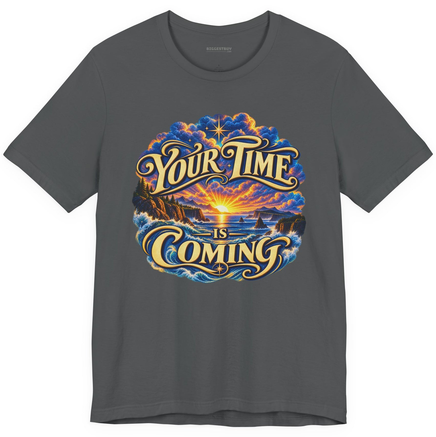 Times A-Comin - Classic Jersey Tee in Asphalt, front view