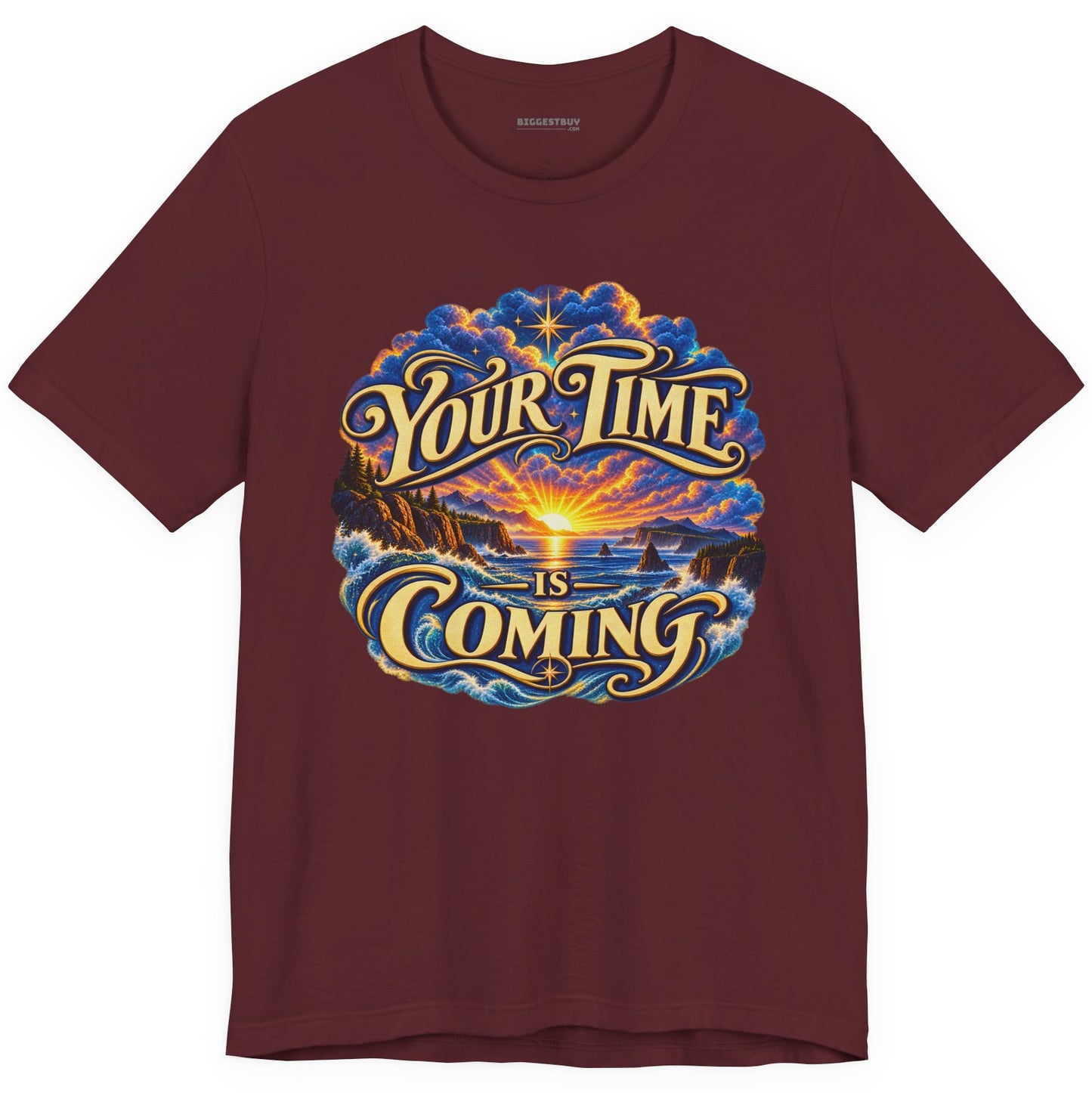 Times A-Comin - Classic Jersey Tee in Maroon, front view