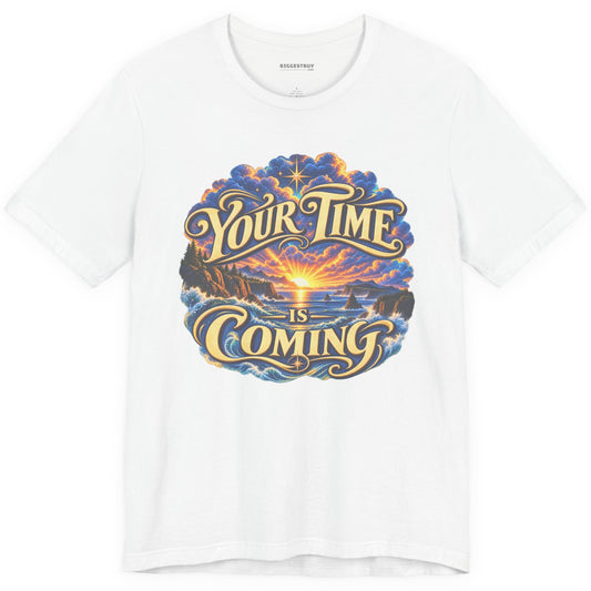 Times A-Comin - Classic Jersey Tee in White, front view