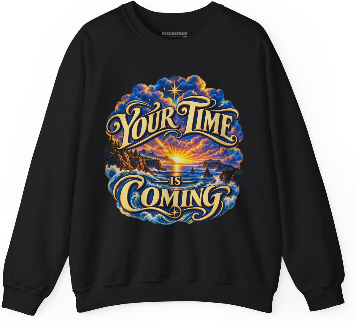 Times A-Comin - Crewneck Sweatshirt in Black, front view