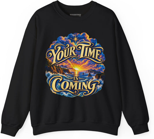 Times A-Comin - Crewneck Sweatshirt in Black, front view