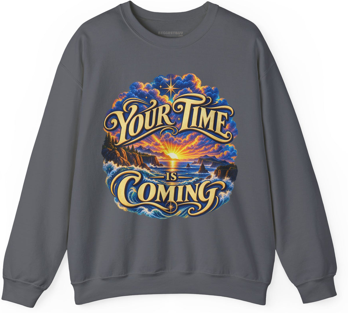 Times A-Comin - Crewneck Sweatshirt in Charcoal, front view