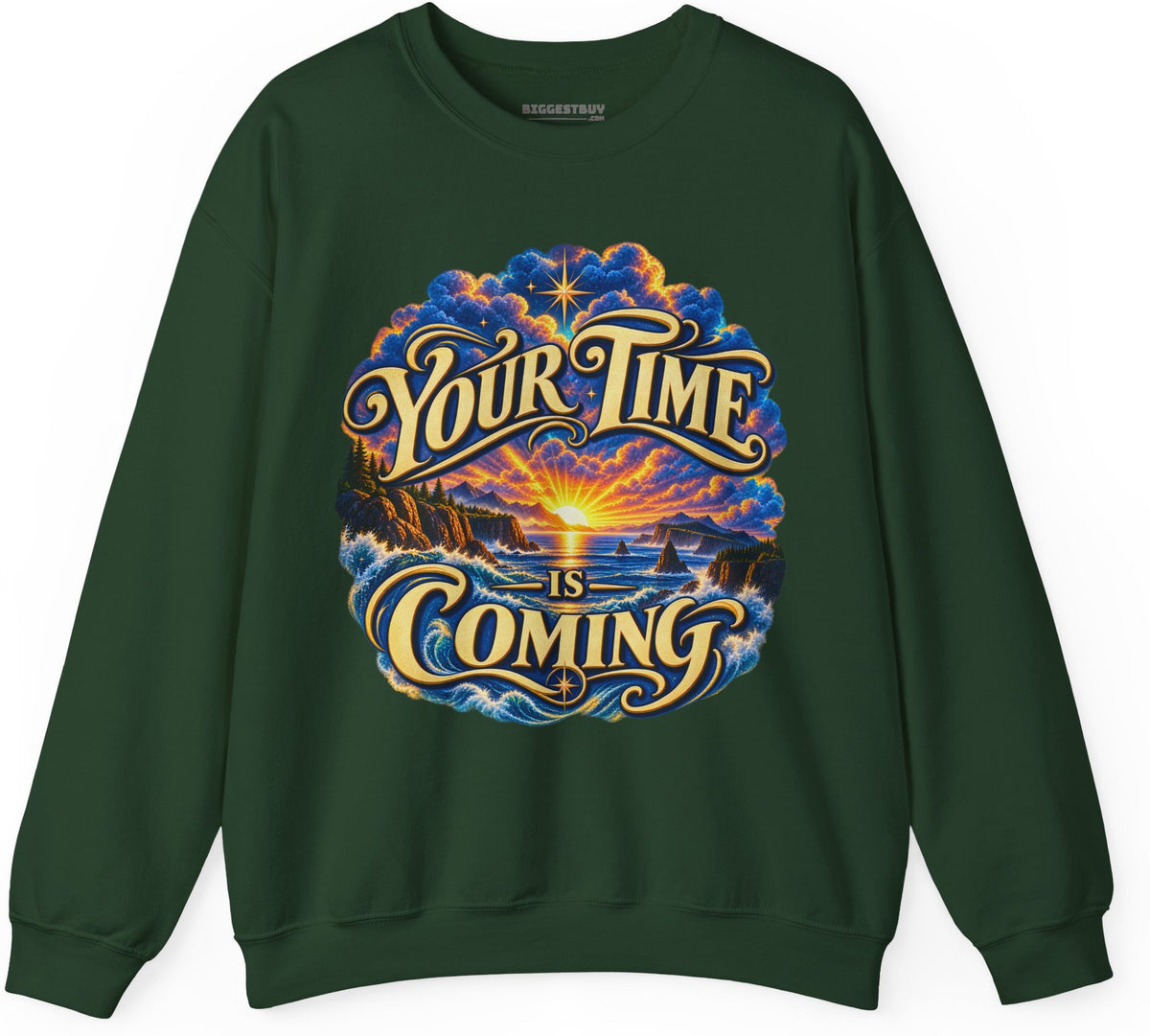 Times A-Comin - Crewneck Sweatshirt in Forest Green, front view