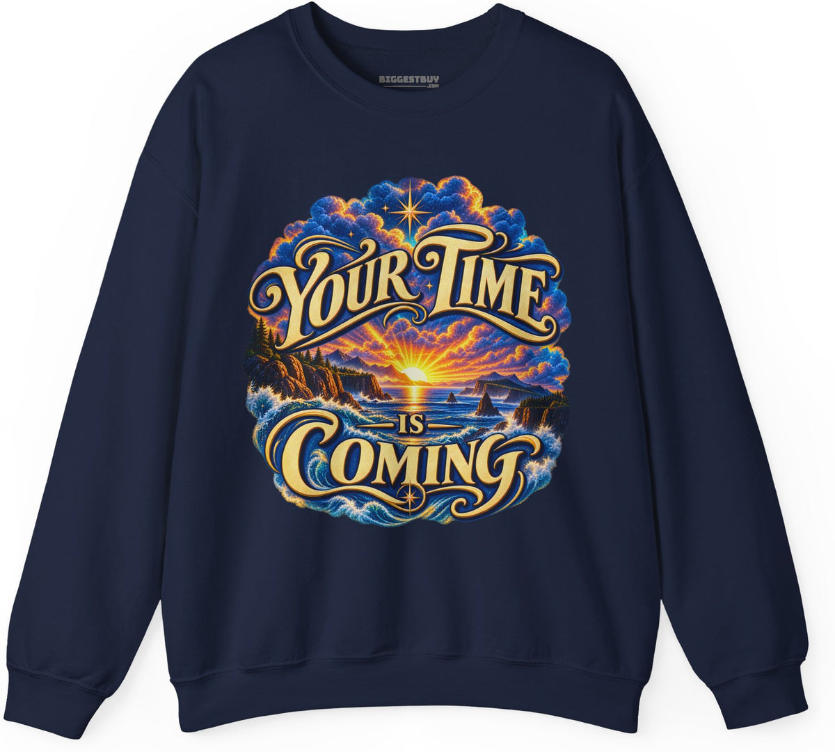Times A-Comin - Crewneck Sweatshirt in Navy, front view