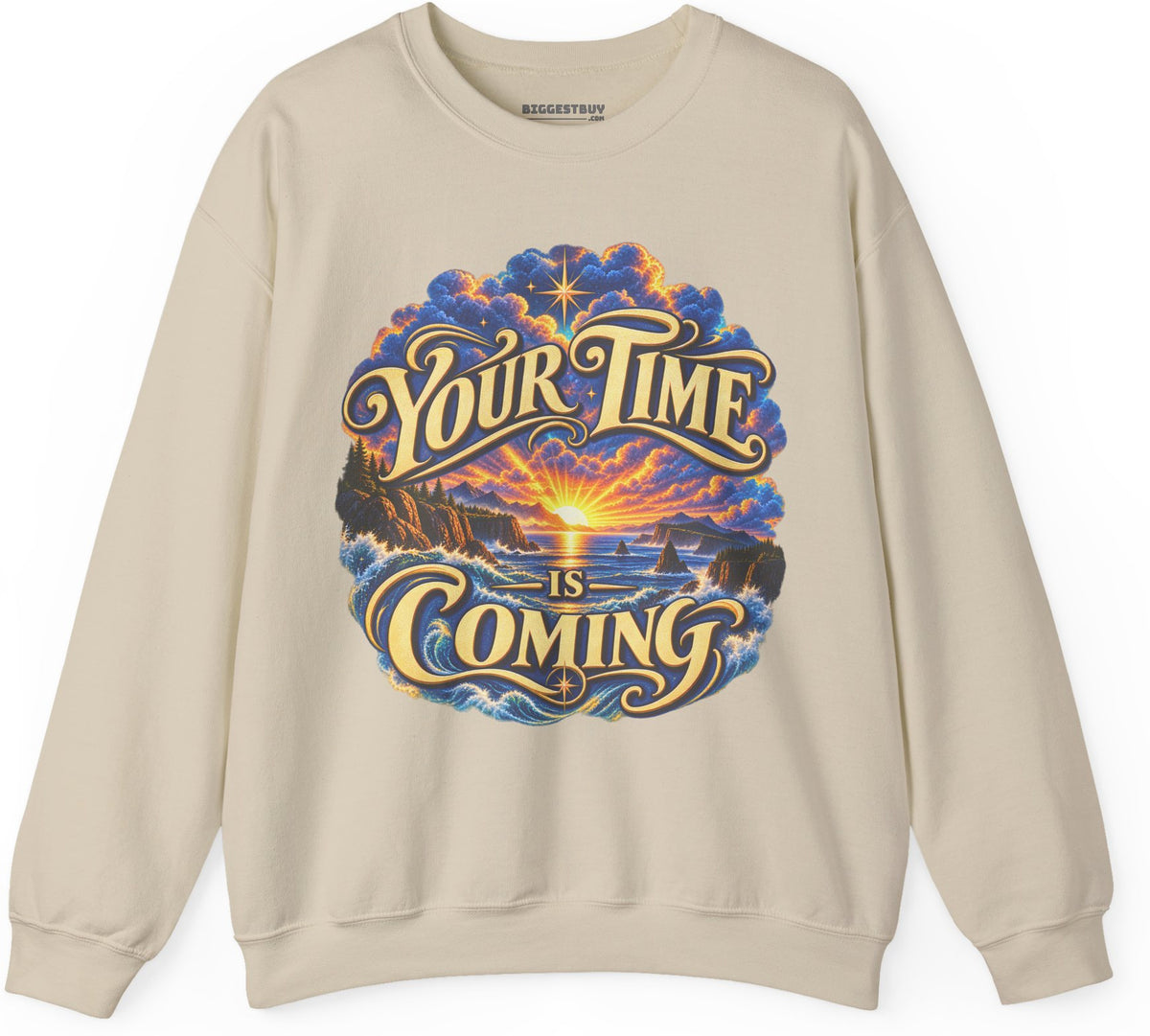 Times A-Comin - Crewneck Sweatshirt in Sand, front view