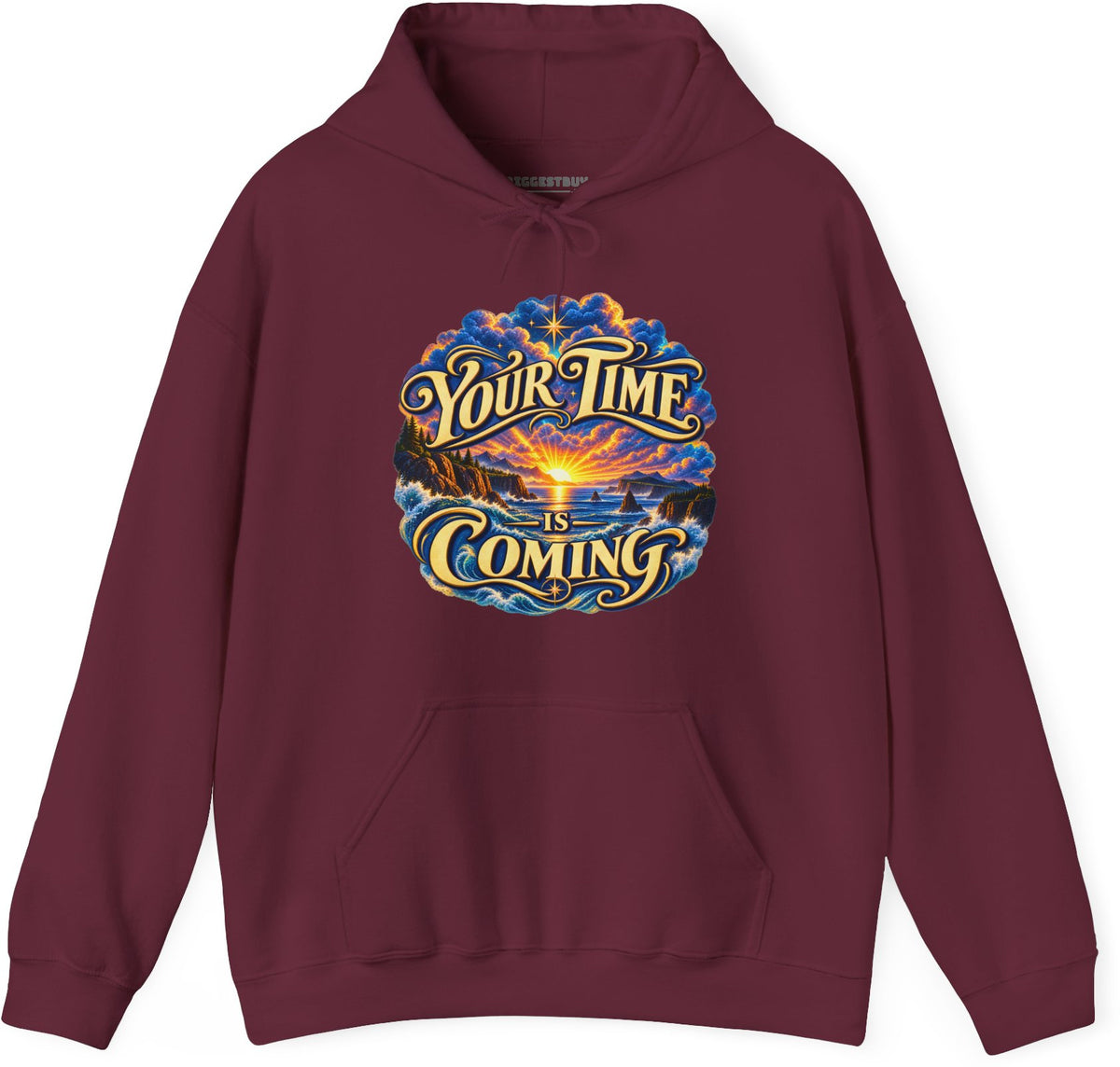 Times A-Comin - Pullover Hoodie in Maroon, front view