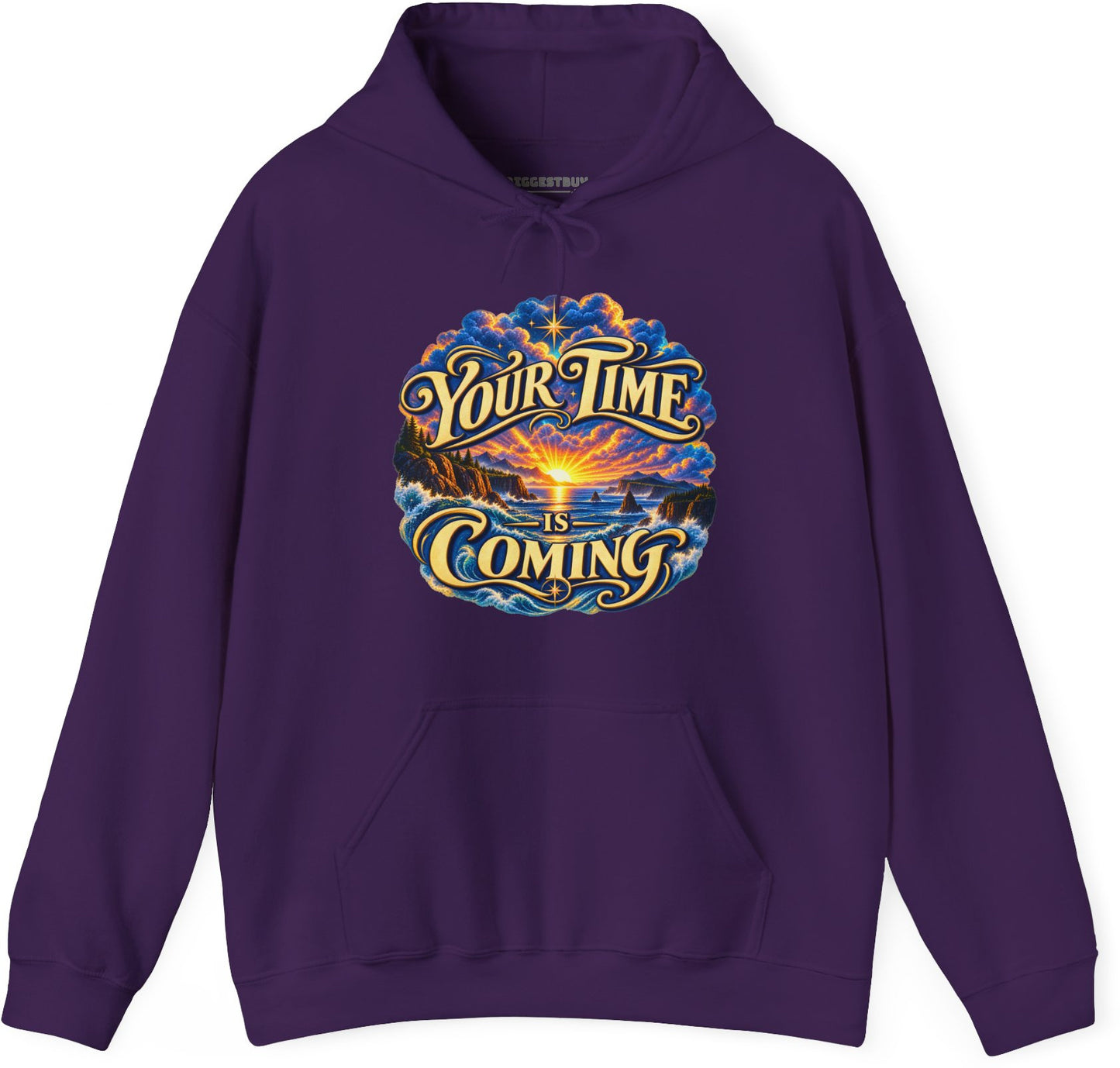 Times A-Comin - Pullover Hoodie in Purple, front view