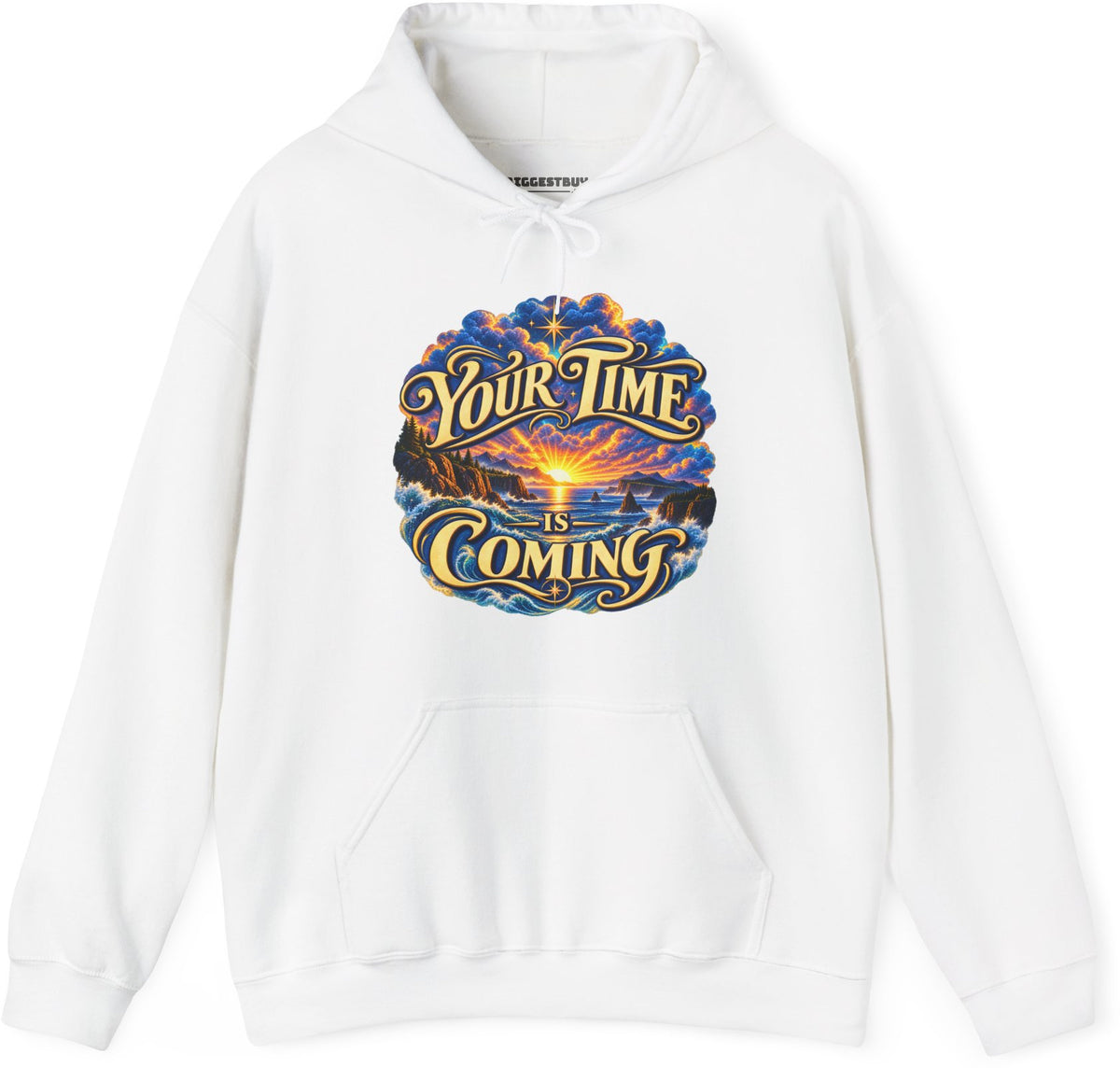 Times A-Comin - Pullover Hoodie in White, front view
