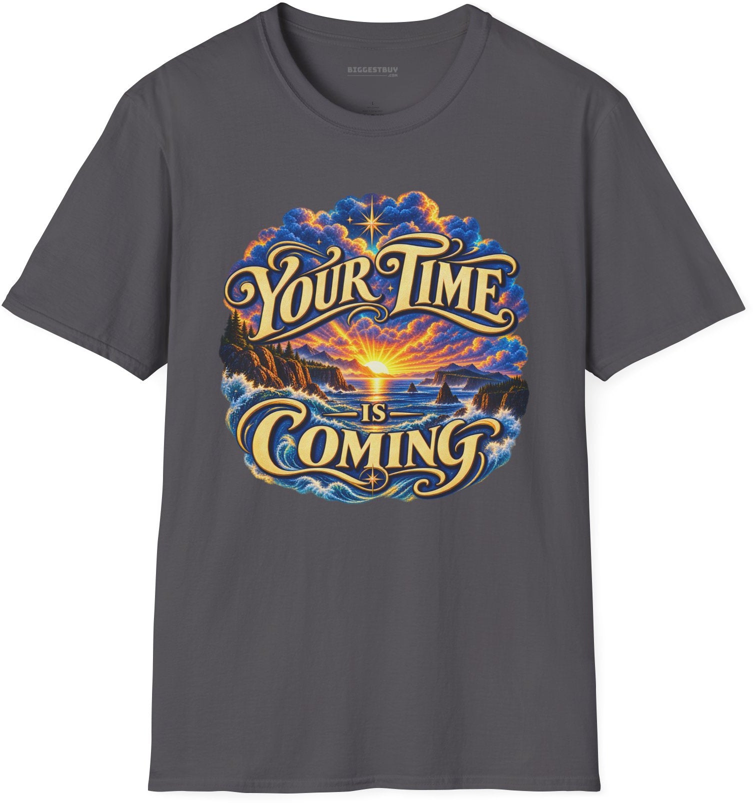 Times A-Comin - Softstyle T-Shirt in Charcoal, front view