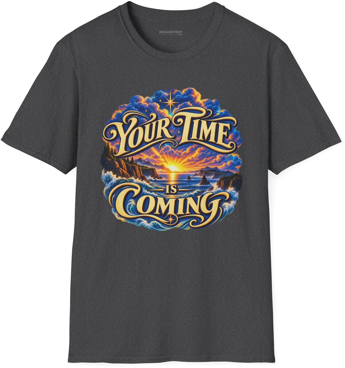Times A-Comin - Softstyle T-Shirt in Dark Heather, front view