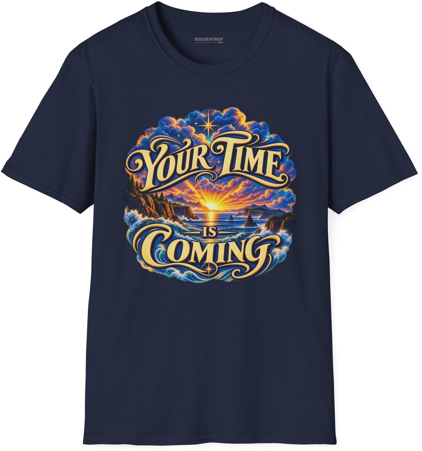 Times A-Comin - Softstyle T-Shirt in Navy, front view